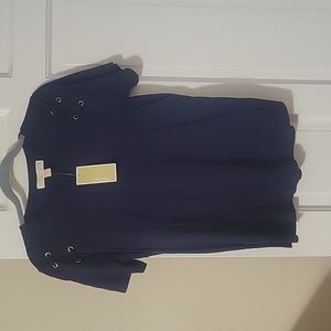 Michael Kors NWT Short Sleeve Blouse Lace-up Grommet Detail Navy Blue Size M